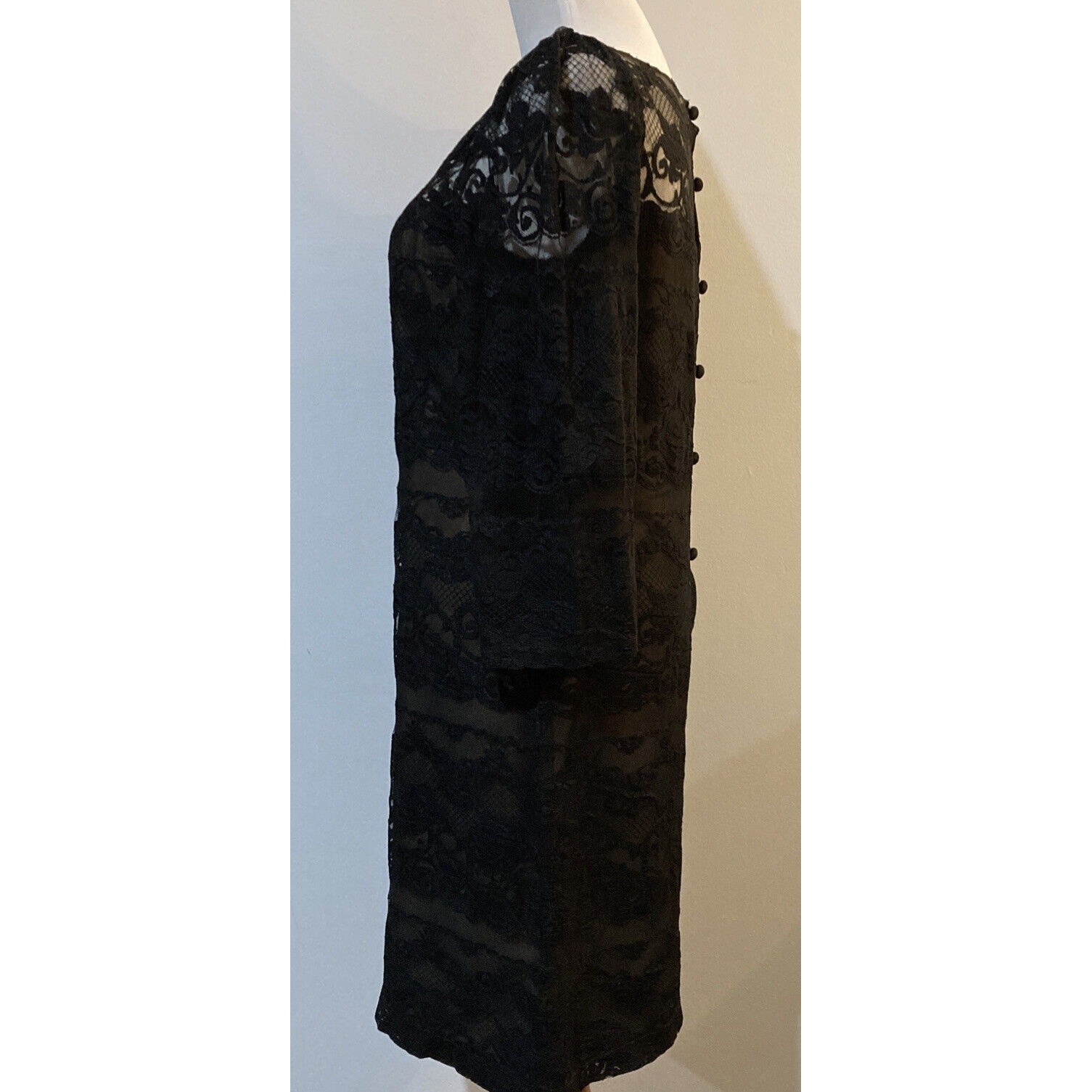Vintage Anthony Muto Black Lace Dress Union Made in USA 1960s Puff Sleeve Size 8