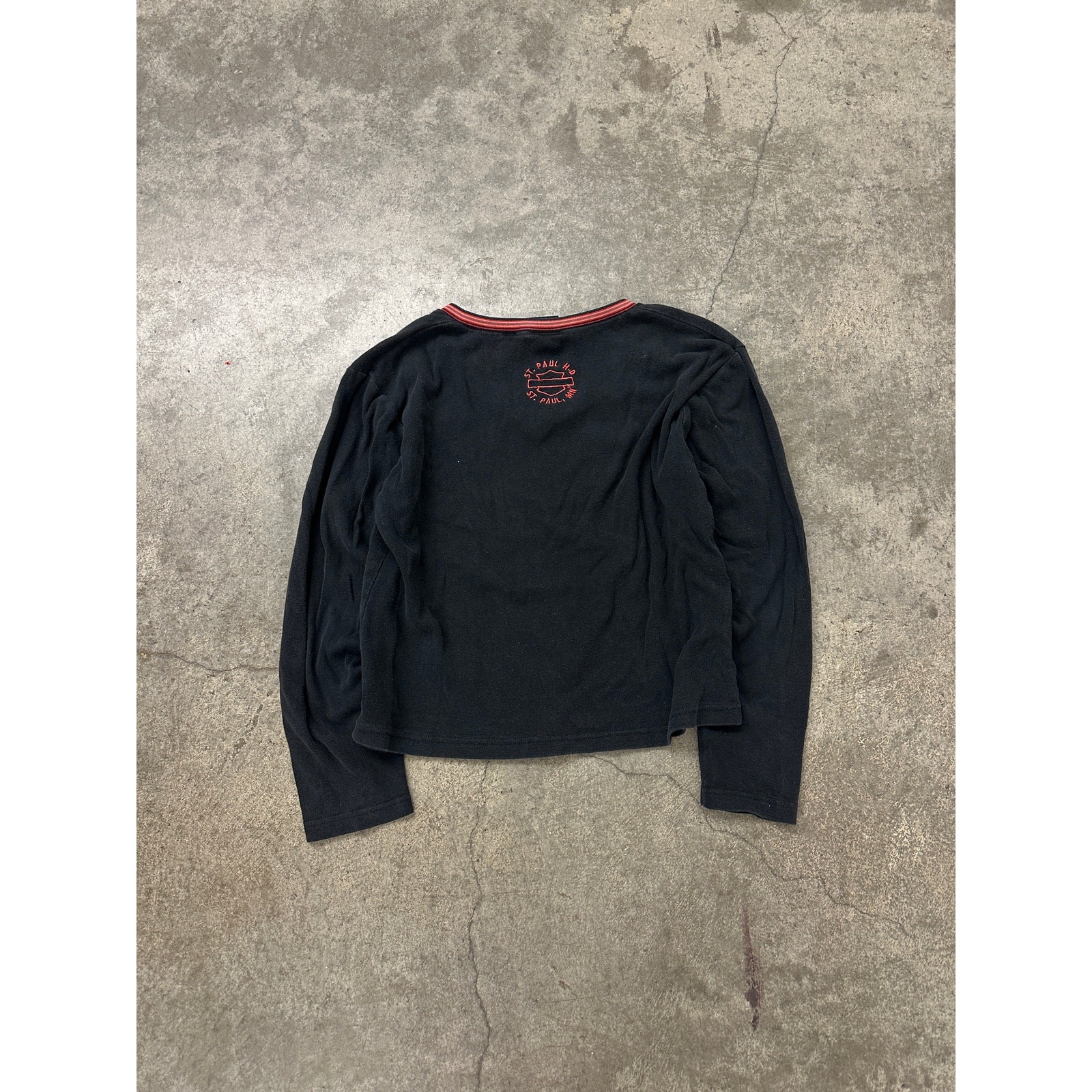 1990s Harley Davidson Womens Biker Pink and Red Long Sleeve Pullover Shirt