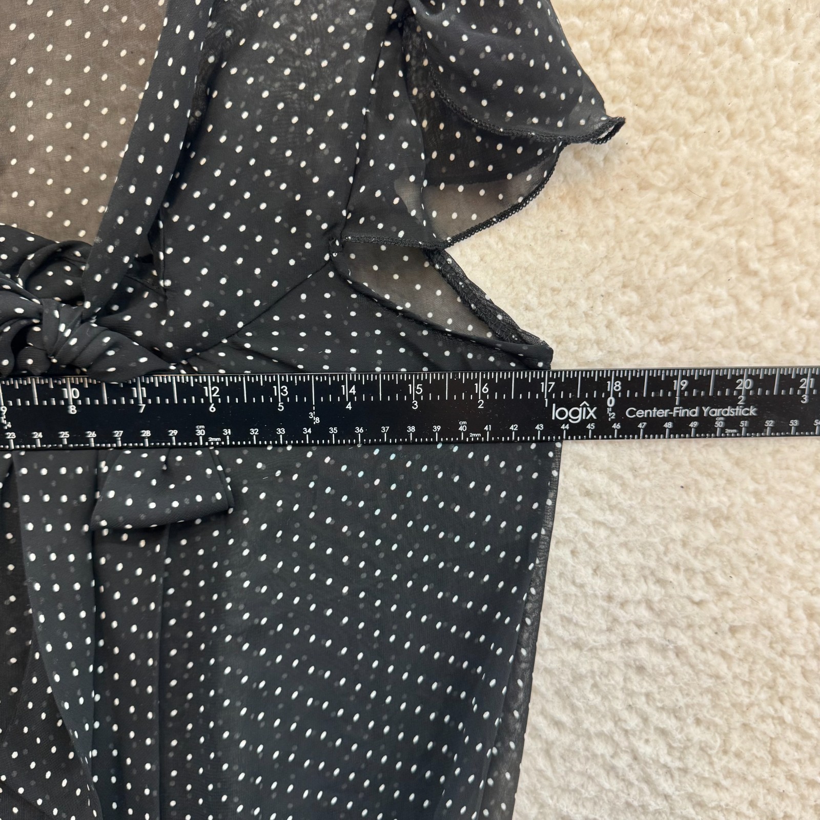 Y2K Vintage Mesh Top Medium Black Polka Dot Milkmaid Peasant Boho Fairy Grunge