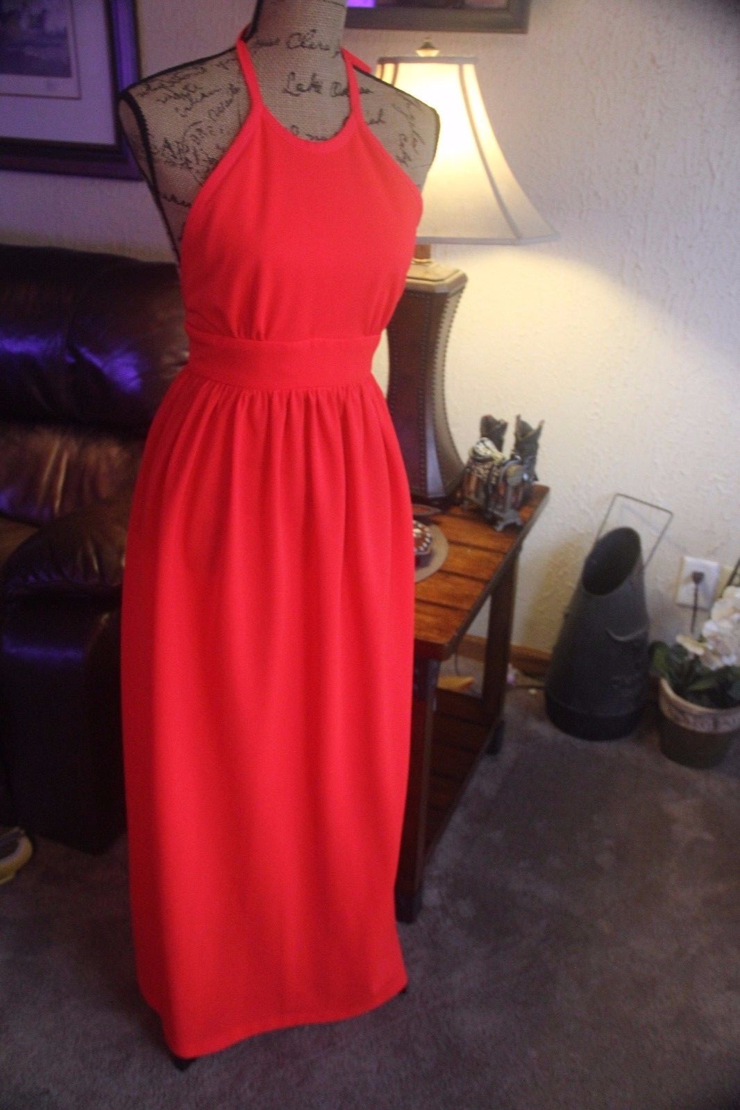 ACT 1 VINTAGE RED COCKTAIL EVENING WOMEN DRESS LONG SZ 3 SMALL HALTER NEW YORK