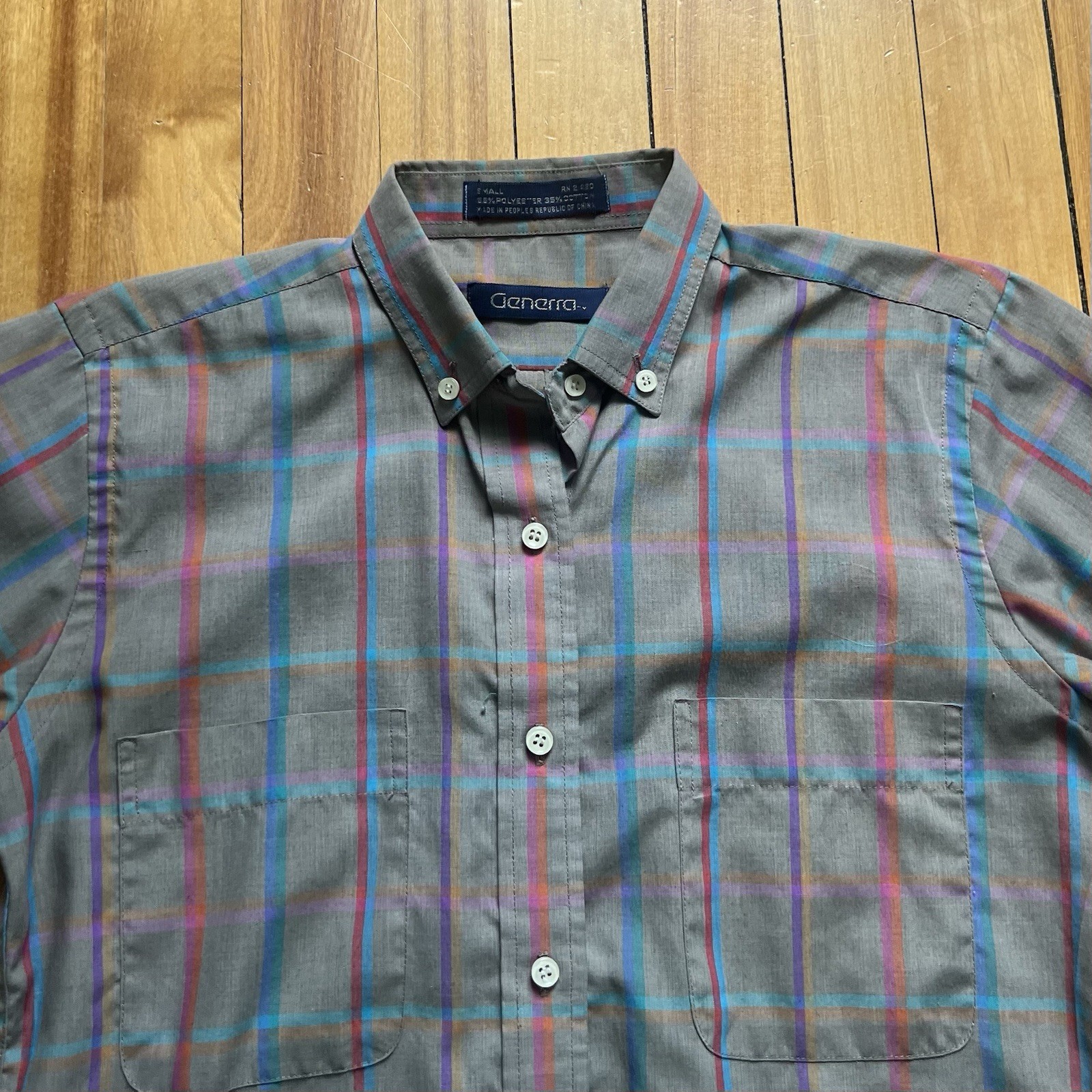 Vintage 70s Multicolor Plaid Brown Button up Shirt with Collar Women Sz – Small