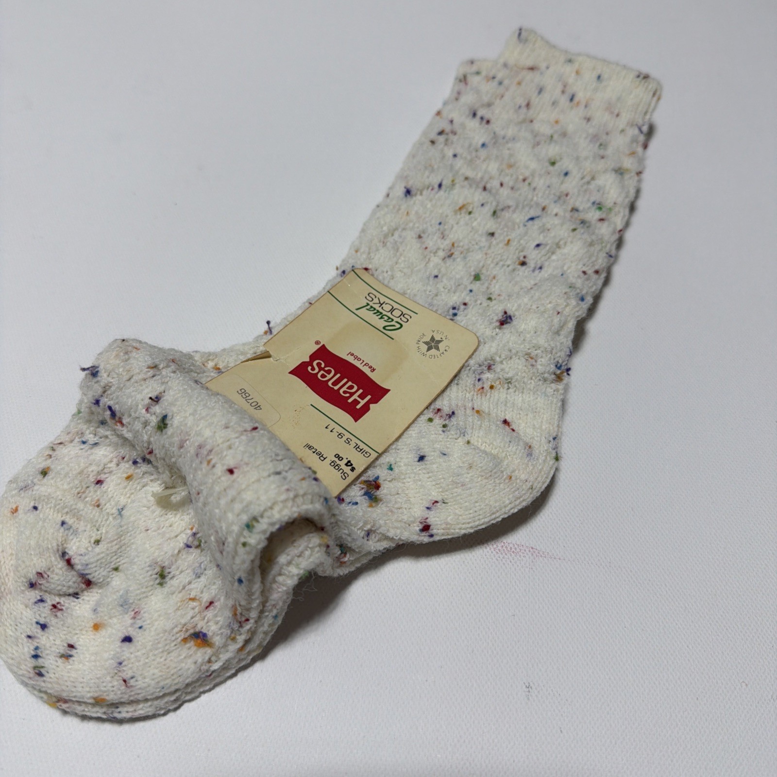 VTG Hanes Socks 9-11 Acrylic Nylon Crew NOS 80’s Confetti Colorful USA 90’s.