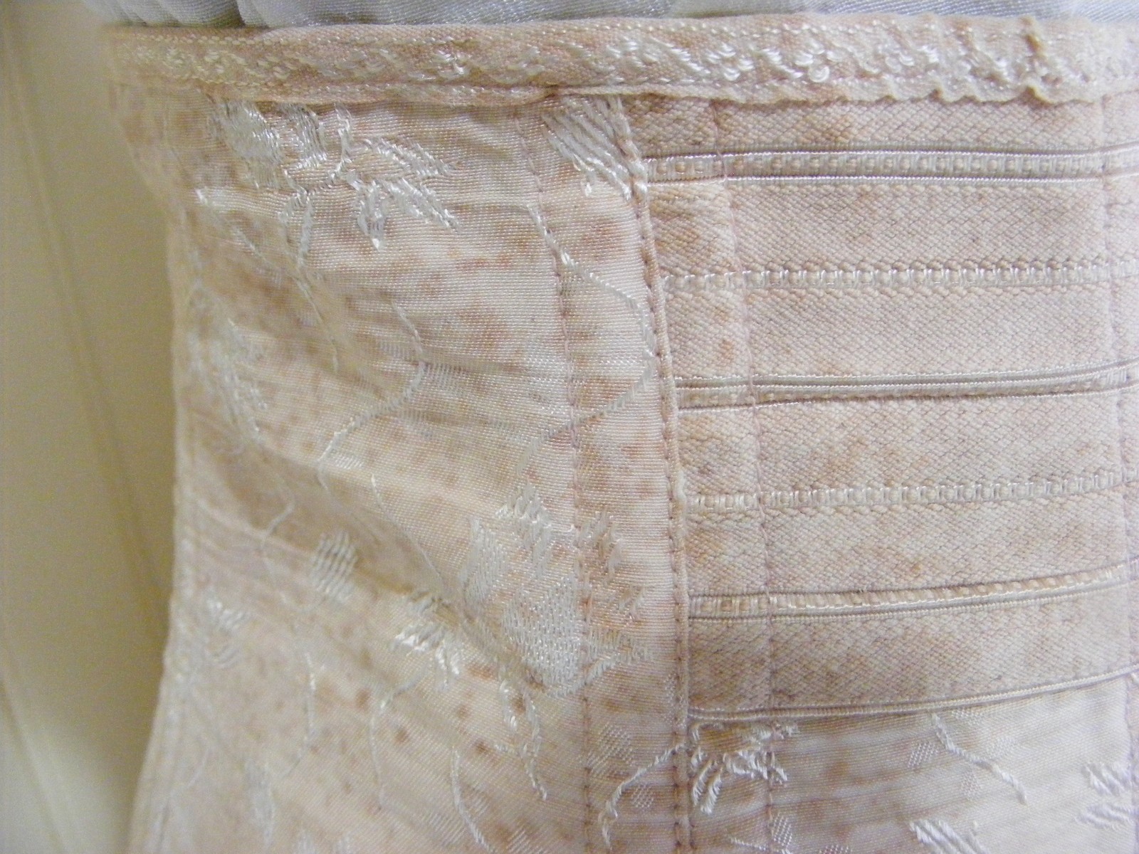 50s CHARMODE COMFORT CORSET PEACH DAMASK TIE FRONT COTTON RAYON VINTAGE CORSET L