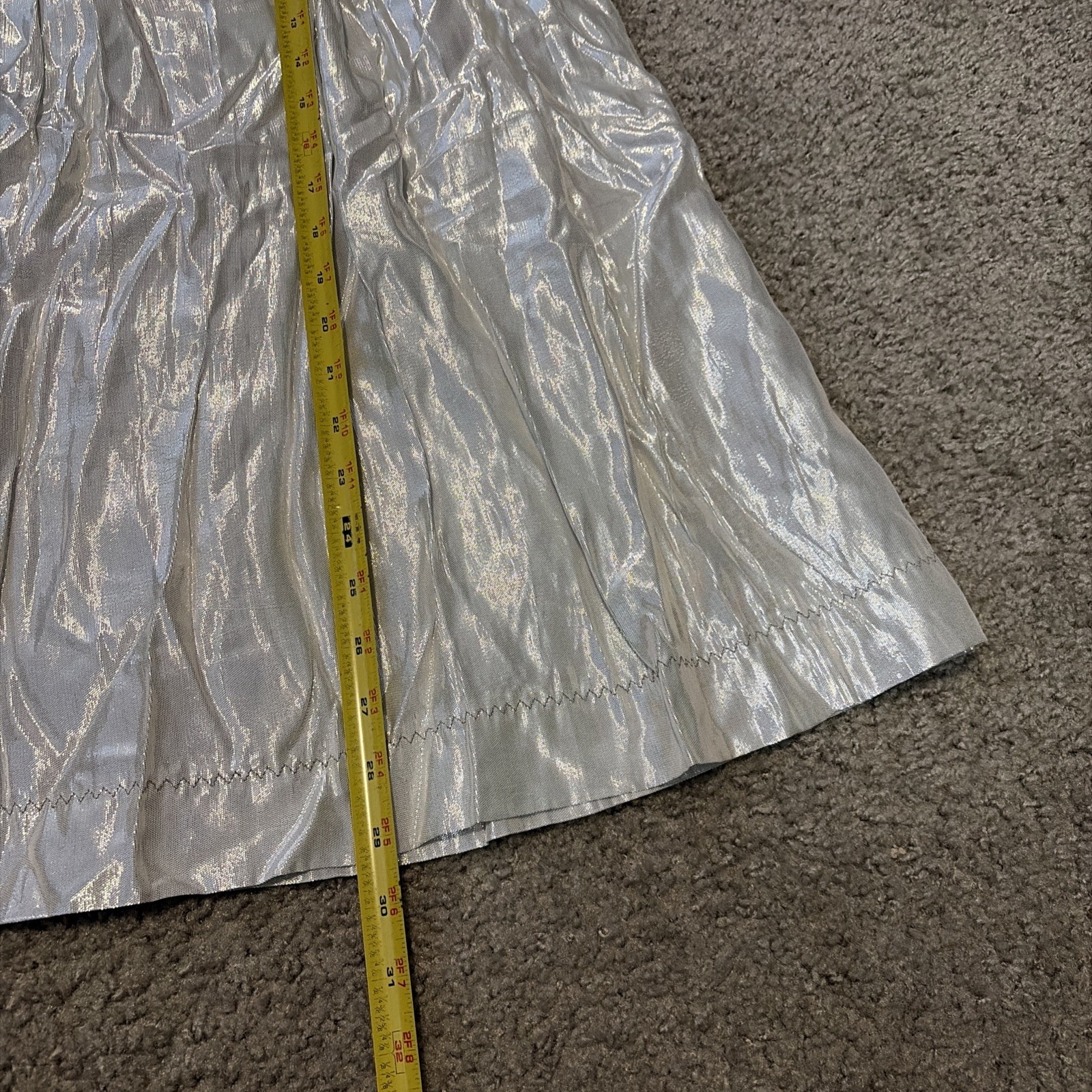 VTG 80s Silver Metallic Shiny Silver Midi Skirt “Year Of…” Brand Size Large USA