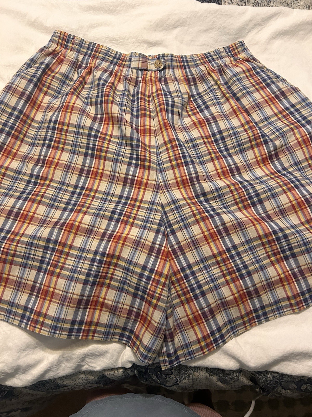 Vintage 80’s Cricket Lane Elastic Waist Plaid Shorts Long Preppy Cotton XXL