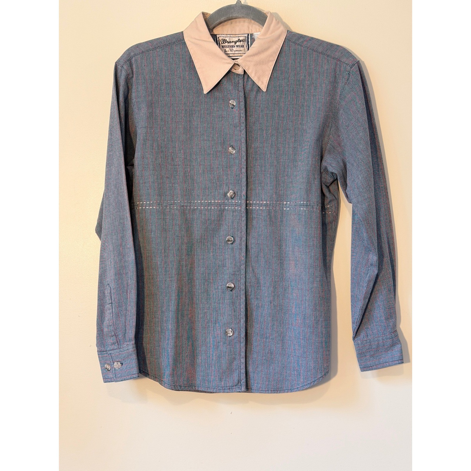 Vintage Wrangler Women’s Plaid Teal Red S Western Cowgirl Retro Button Up Shirt