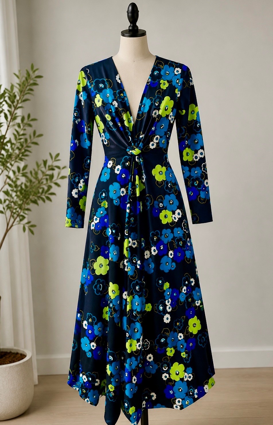 Vintage 70’s Floral Print Long Sleeve Maxi EUC SZ 00