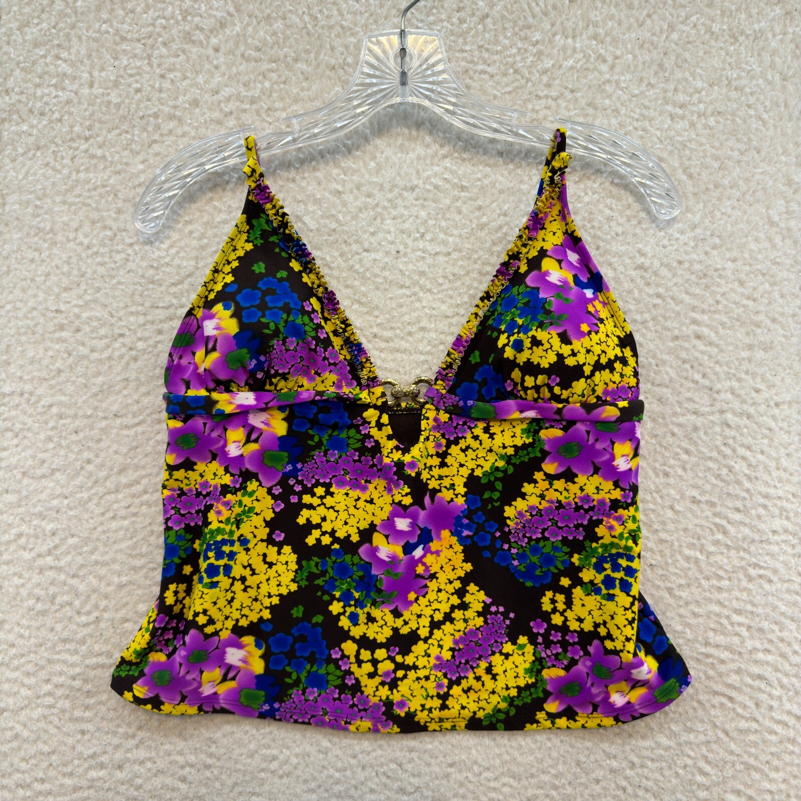 Y2K Vintage Tankini Swim Top Large 12 Floral Padded Boho Fairy Grunge Whimsigoth
