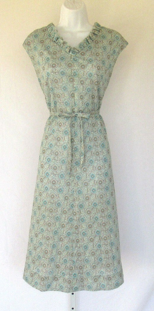 VINTAGE 1960s 70s MOD JUST’N TIME DRESS FLORAL PAISLEY BELT RUFFLE POLYESTER