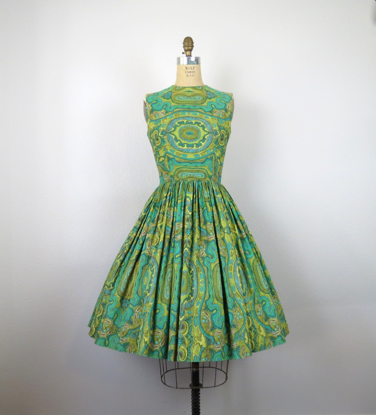 vintage 1950s Lanz cotton dress fit and flare paisley batik size small