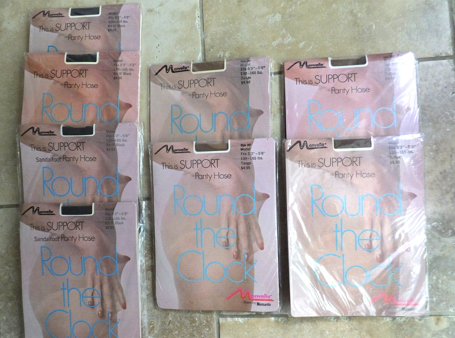Vintage Round The Clock Monsanto Monvelle Support New Pantyhose 8 pair 3 colors