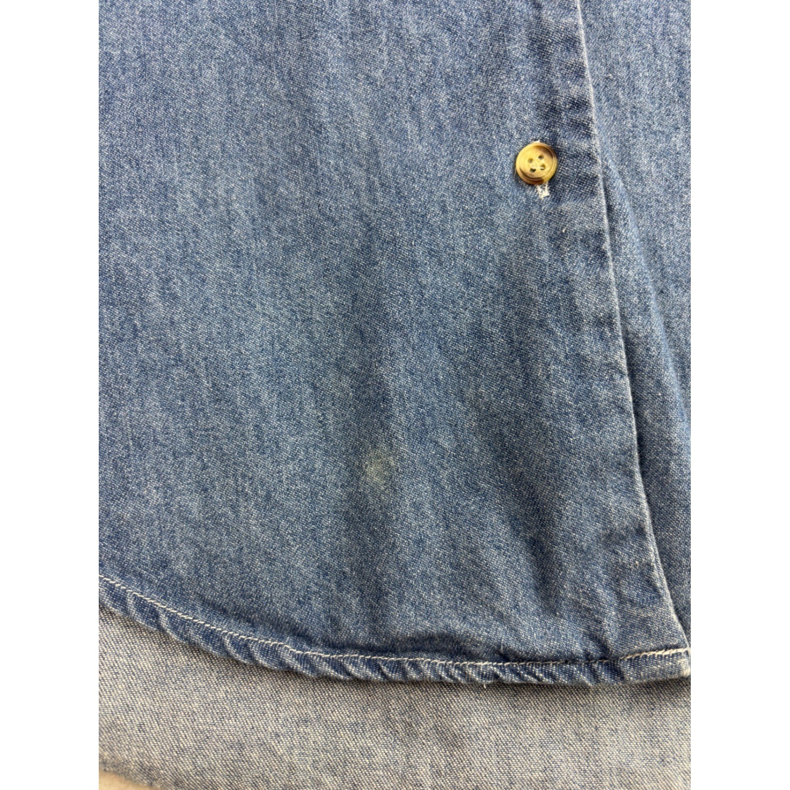 Vintage Bonjour Denim Button Down Shirt Medium Puff Sleeve Pleated Back