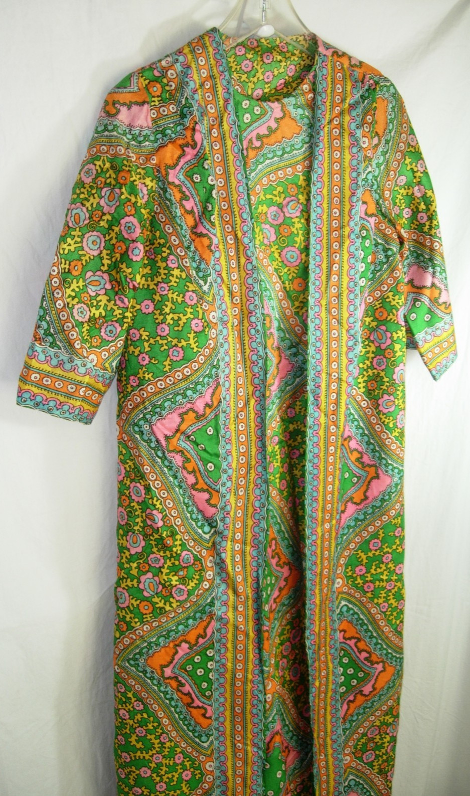 WOMENS NEW VINTAGE DIANA DEAN MOD PRINT CAFTAN MAXI WRAP DRESS SIZE 12 38″