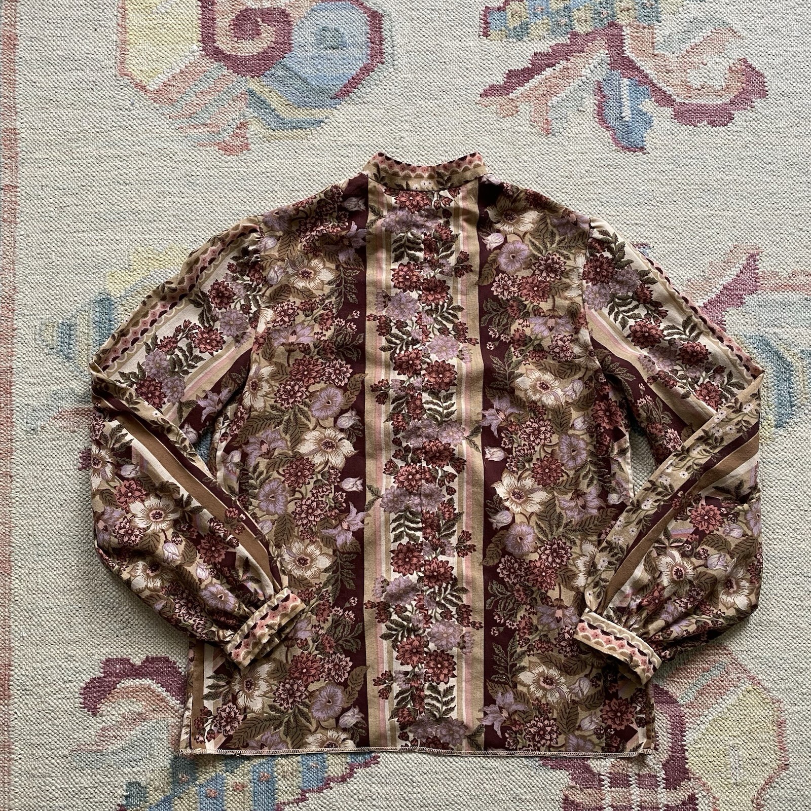70s Applause Showstopper Floral Blouse Band Collar Medium Hippie Boho Vintage