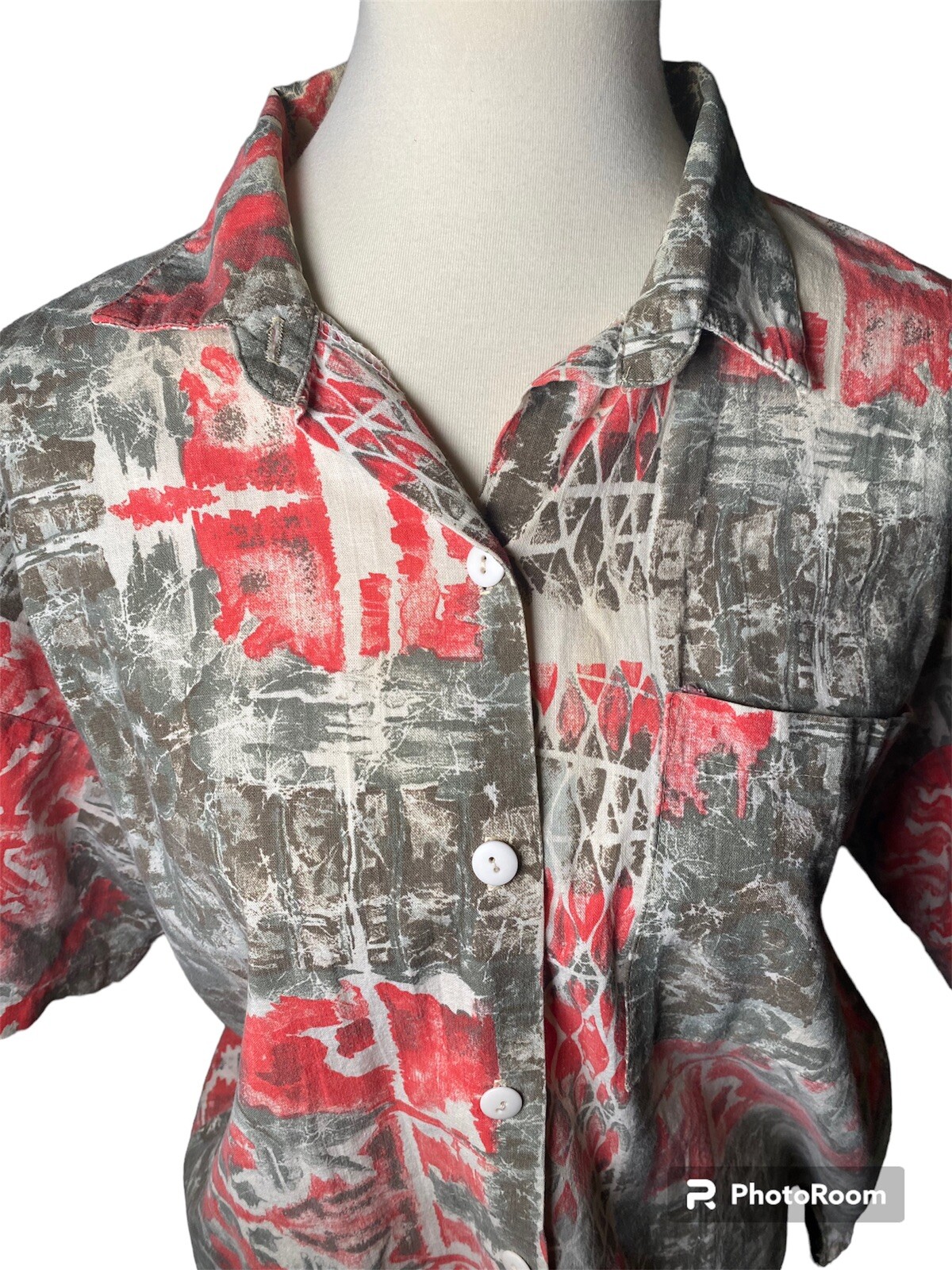 Vintage 80s Green And Red Button Down Paint Splatter Graphic Shirt