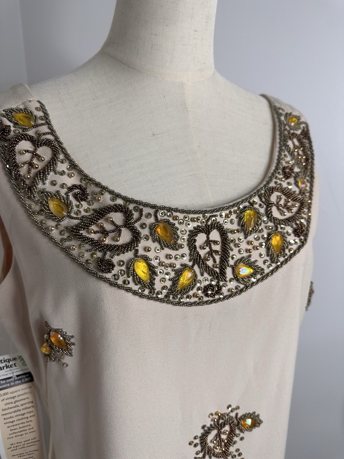 Vintage 50s 60s Sz S / M gold beaded sequin formal evening maxi gown dress party