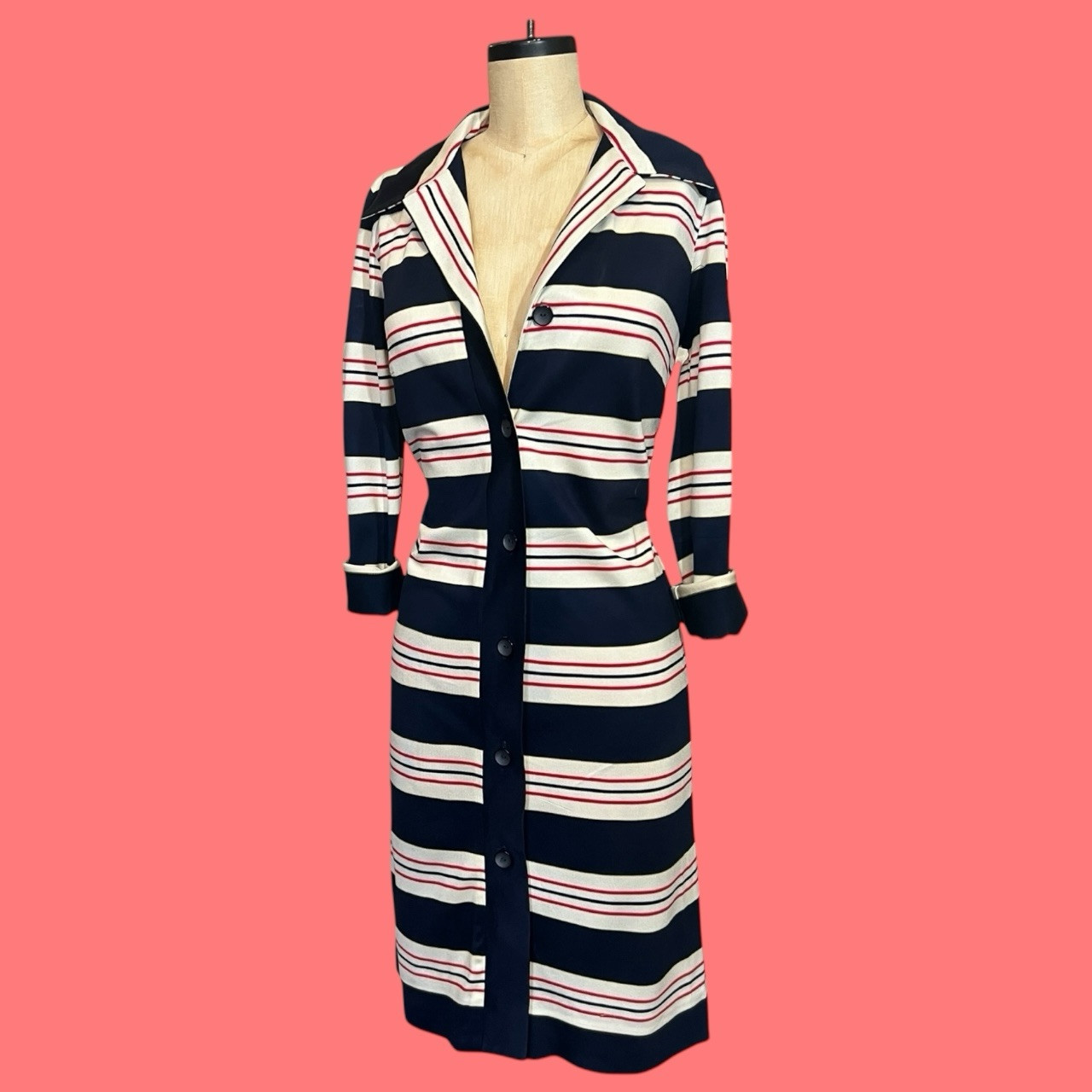 60s VINTAGE Serbin Striped Swingin Sixties Shift Shirt Dress Mod Scooter Girl