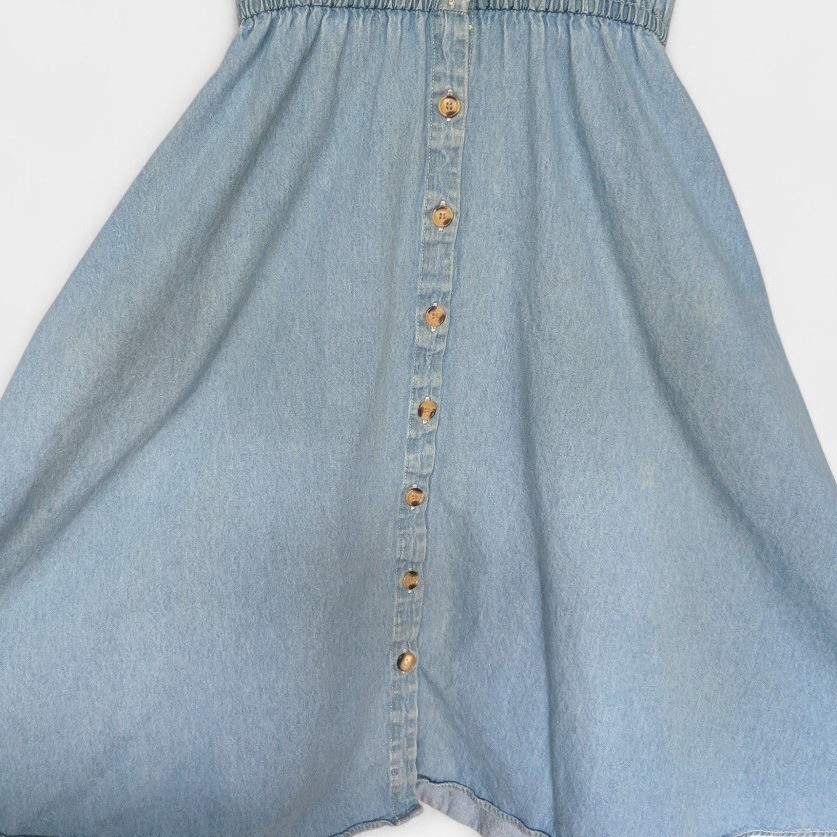 VTG FADS Denim Shirt Dress Womens S Button Front Cotton Midi Casual