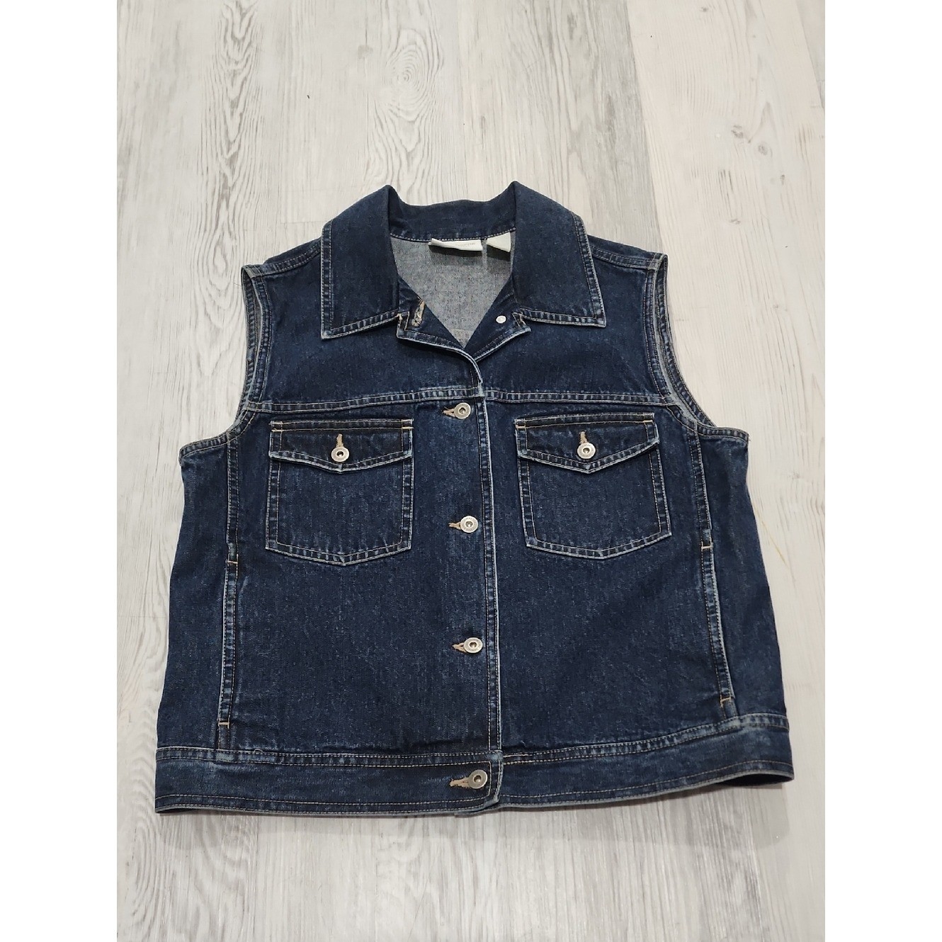 90s/Y2K Liz Claiborne Dark Blue Denim Vest with Chest Pockets