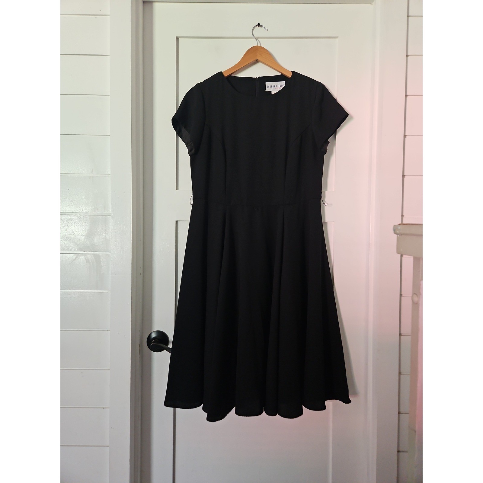 Vintage Bedford Fair Black A-Line Dress Made in USA Short Sleeve 10P