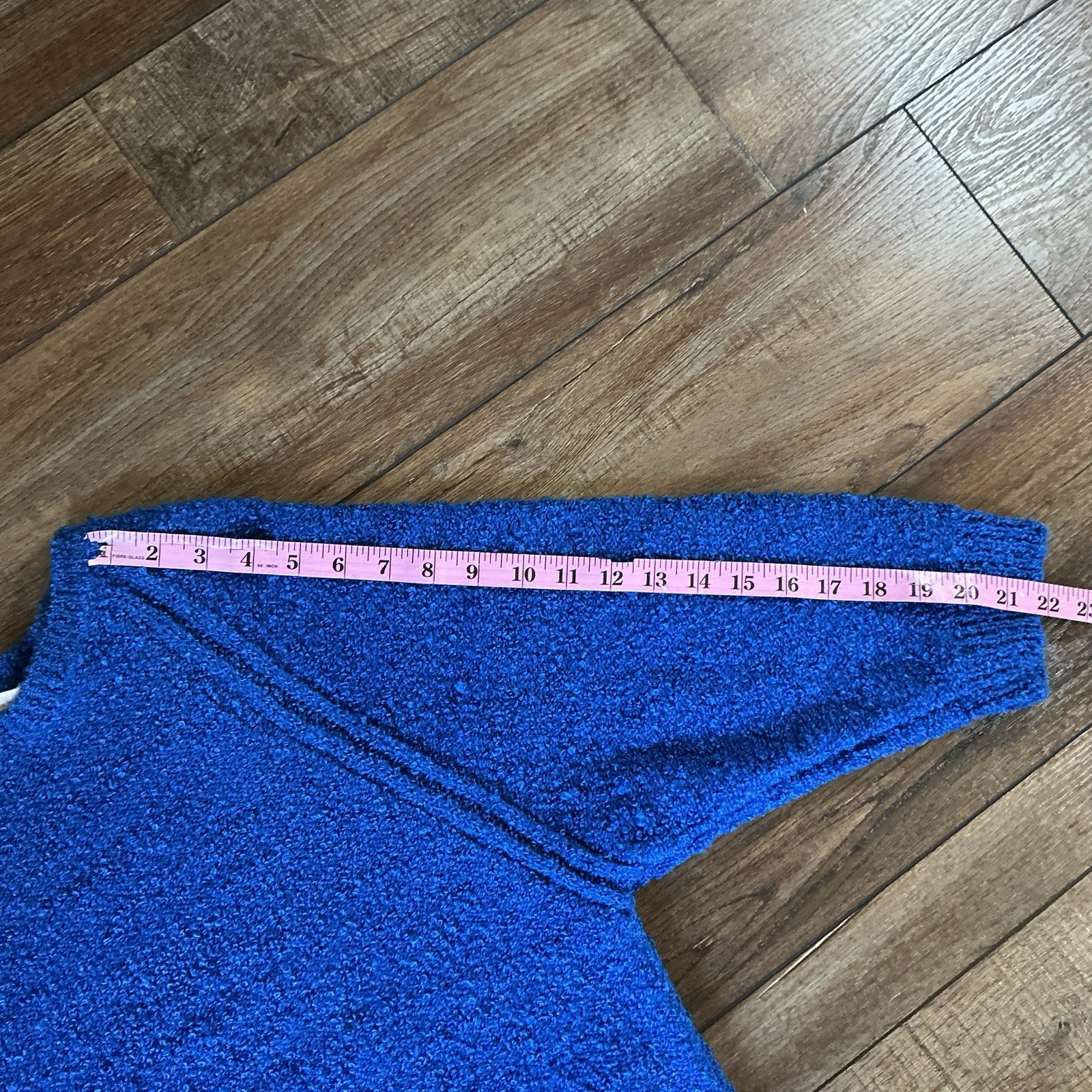 Vintage Beldoch Popper Womens Sz L Blue Boucle Knit Sweater Batwing Sleeve #26F3