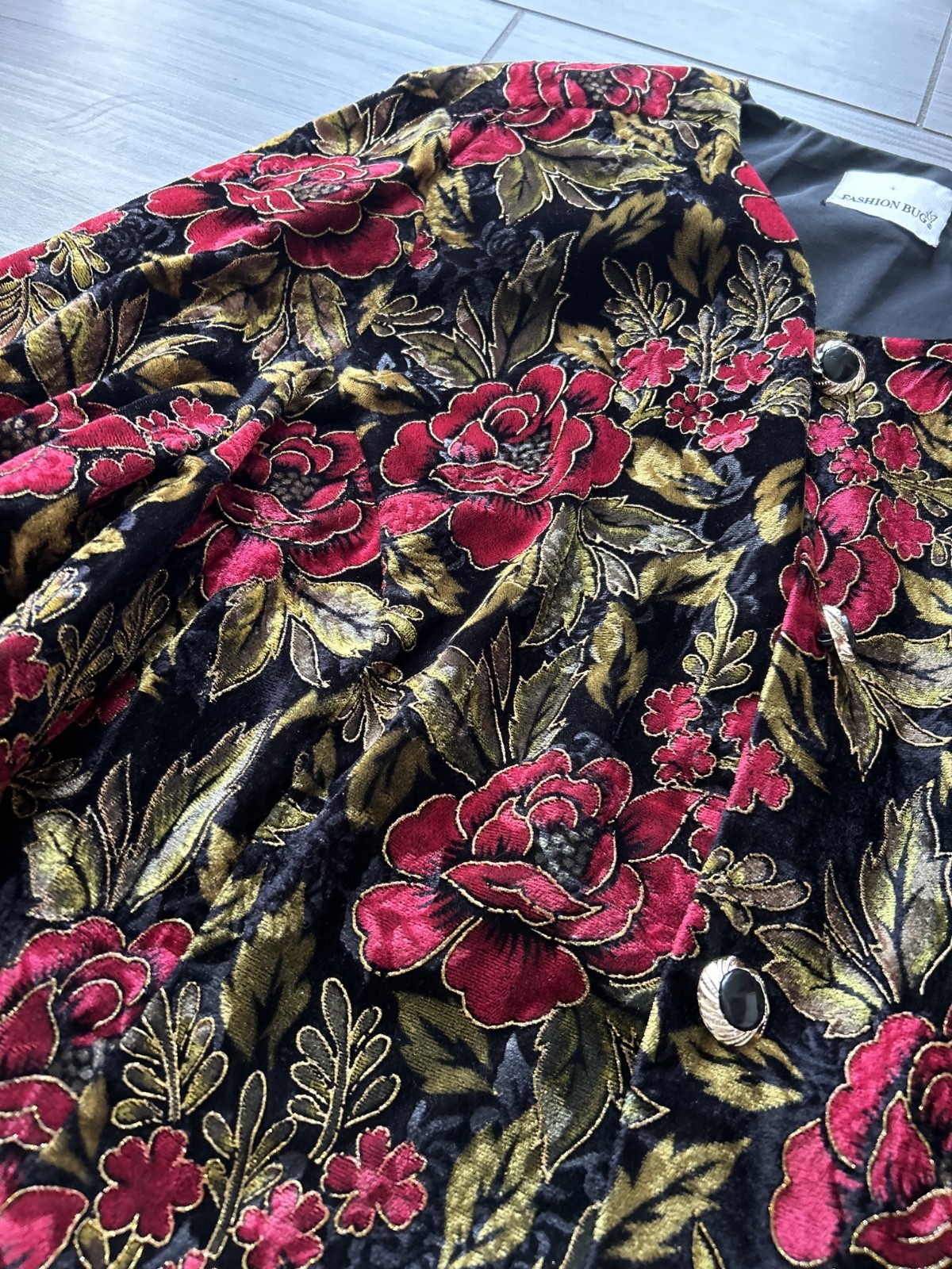 Vintage Baroque Floral Velvet Jacket Red Gold Black Tapestry Blazer Statement