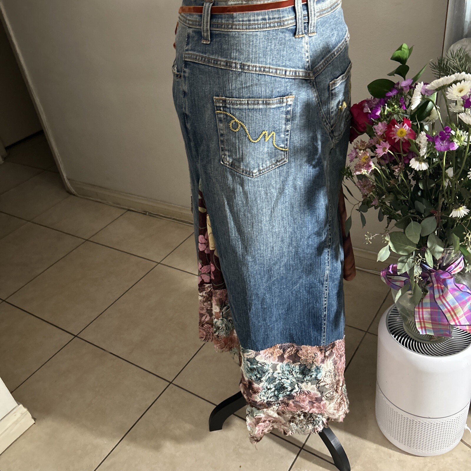 Alberto Makali 80s Vintage Embellished Designer Denim Jean Skirt Sz 8 RARE