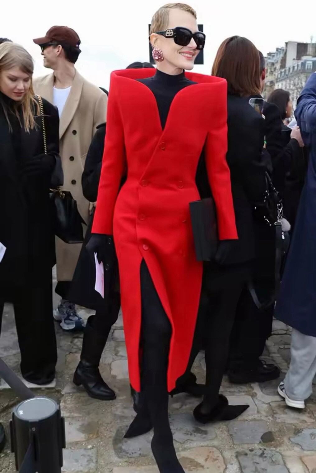 Runway Celebrity High Collar Red Long Coat Jacket L US8-10