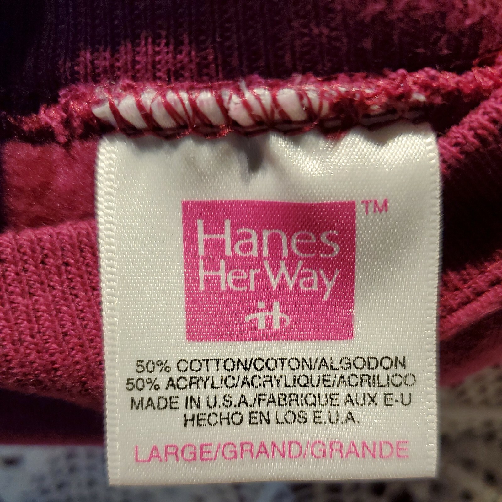 Vtg Hanes Her Way Crochet Doily Sweatshirt Heart Magenta Large EUC Handmade