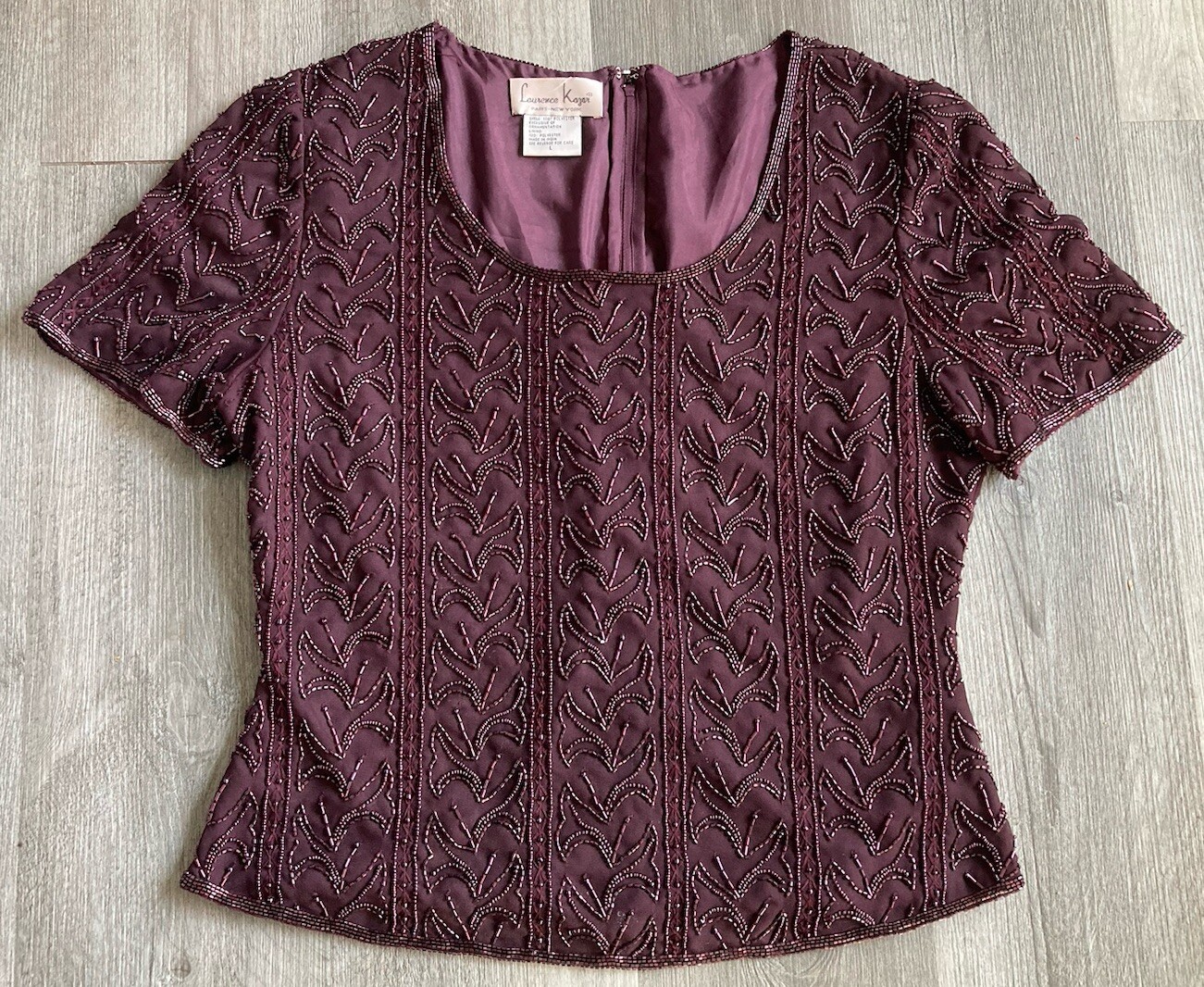 Vintage Lawrence Kazar Formal Evening Shirt Silk Beaded Aubergine Purple EUC