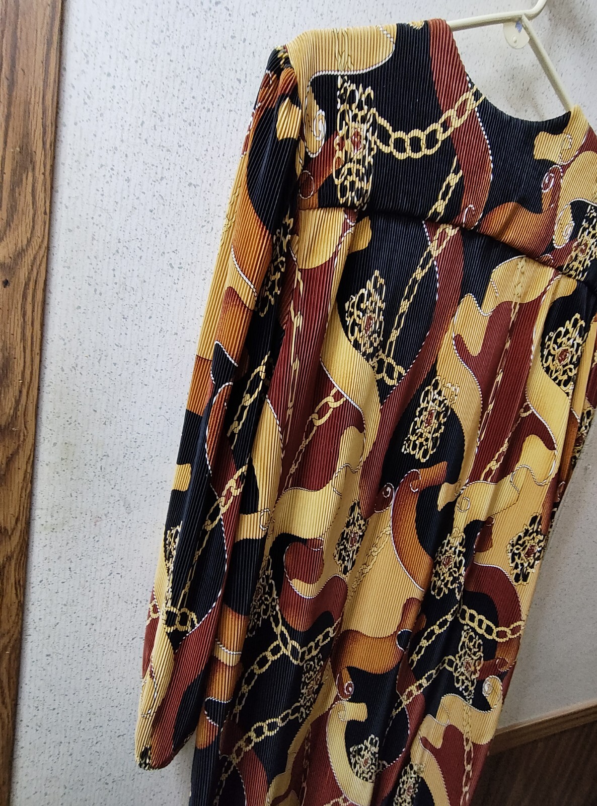 Vintage Smart Woman Kaftan Chain Bridle Pleated Cardigan Sz 24 Made In USA Clean