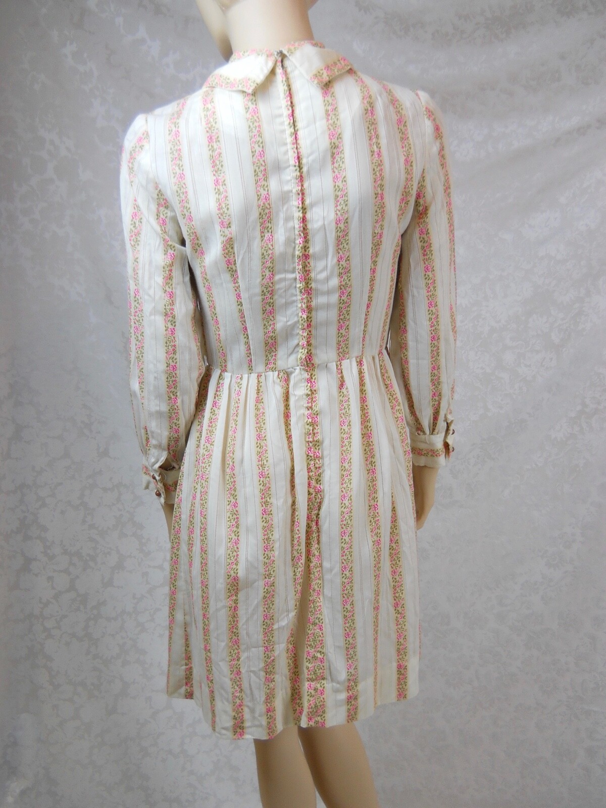 Stacy Ames Prairie Dress Cream Yellow Stripes Pink Flower Metal Zipper S Cottage