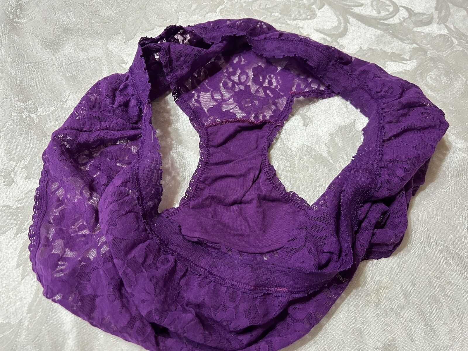 Vtg Unbranded 13J001X Beautiful Sheer Floral Stretch Lace 2X Plum Panties #60