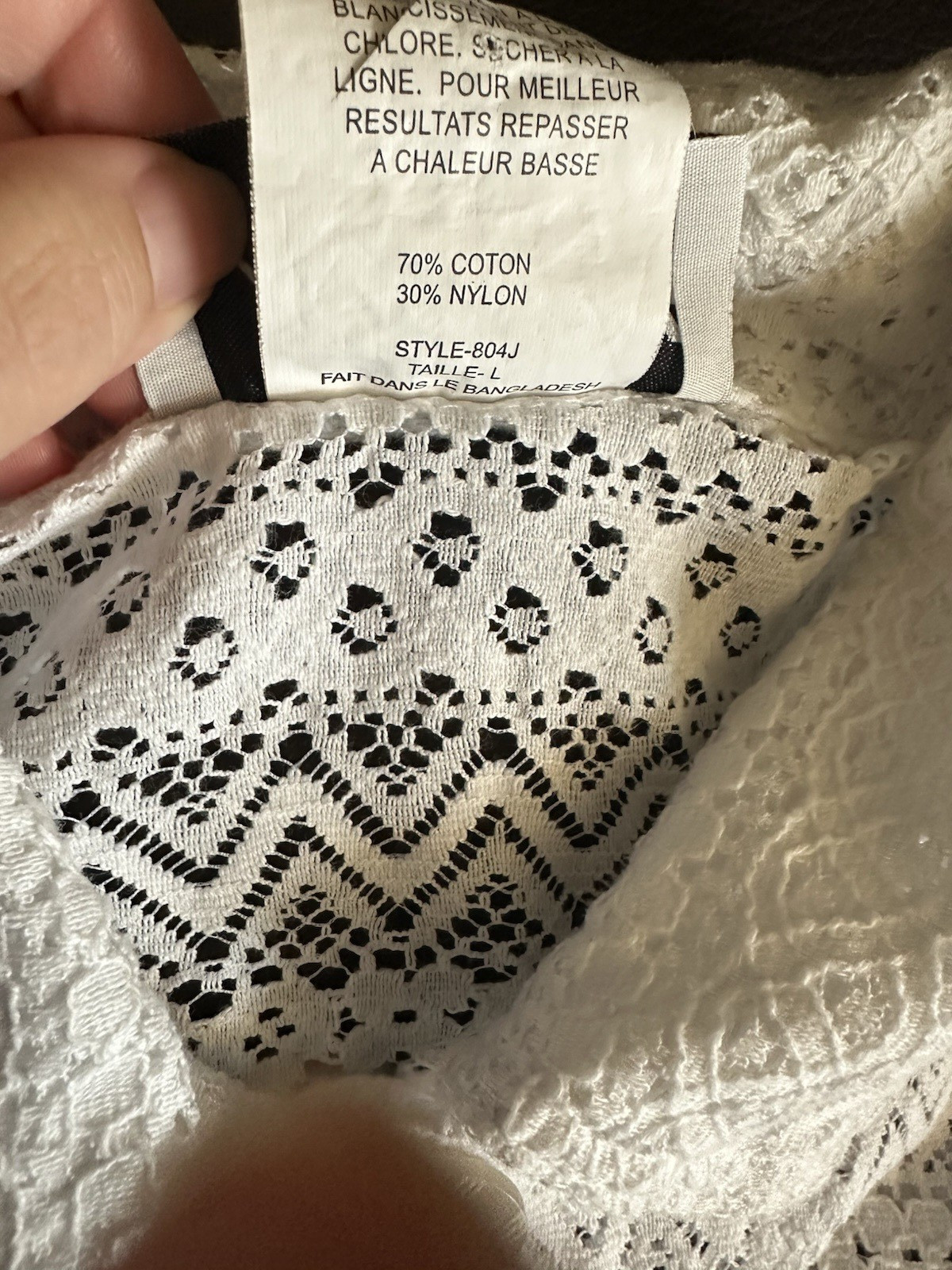 Vintage N Touch White Lace Button-Front Blouse Sheer Boho Cottagecore Size L