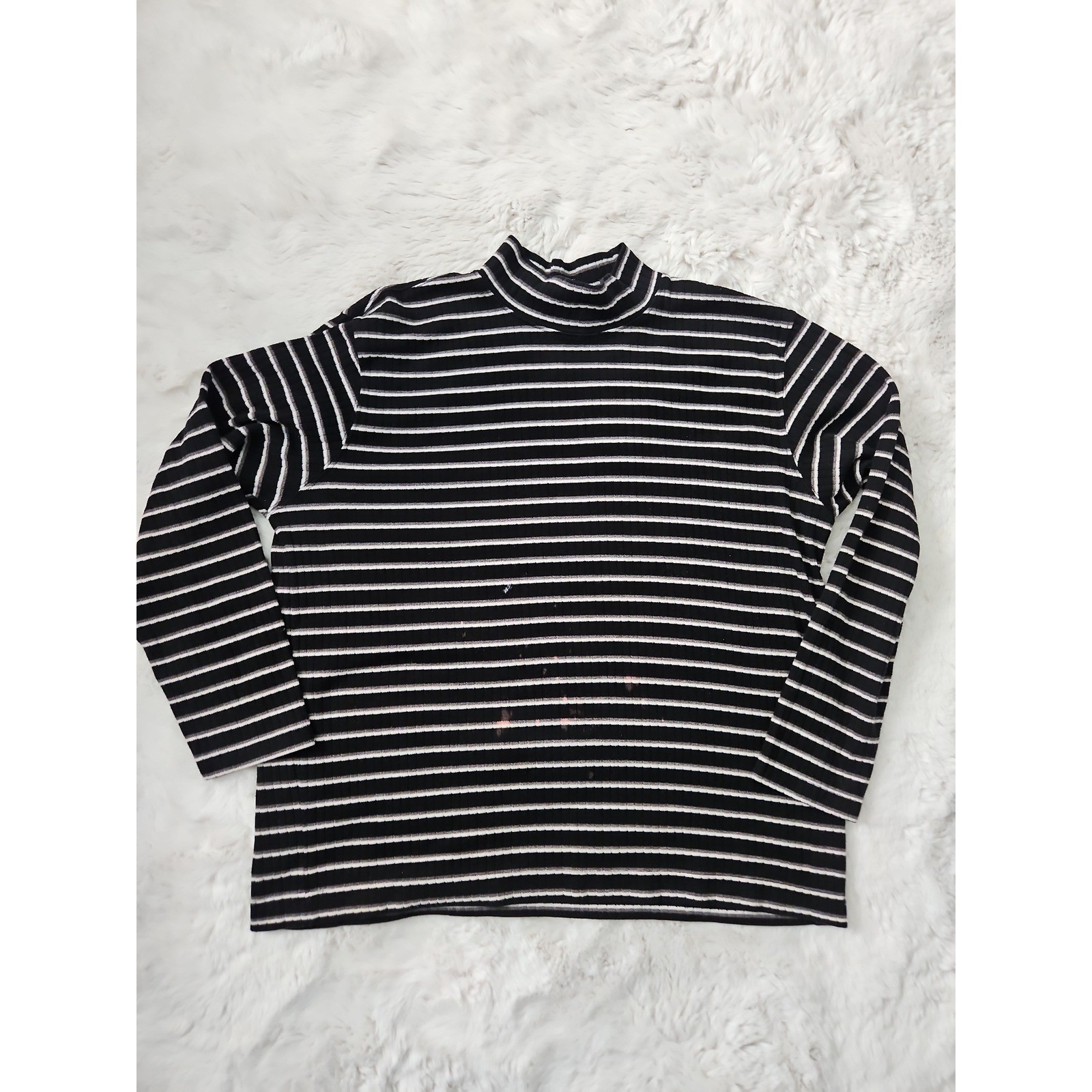 Vintage 90s Classic Elements Mock Neck Striped Ribbed Sweater Shirt Medium Thras
