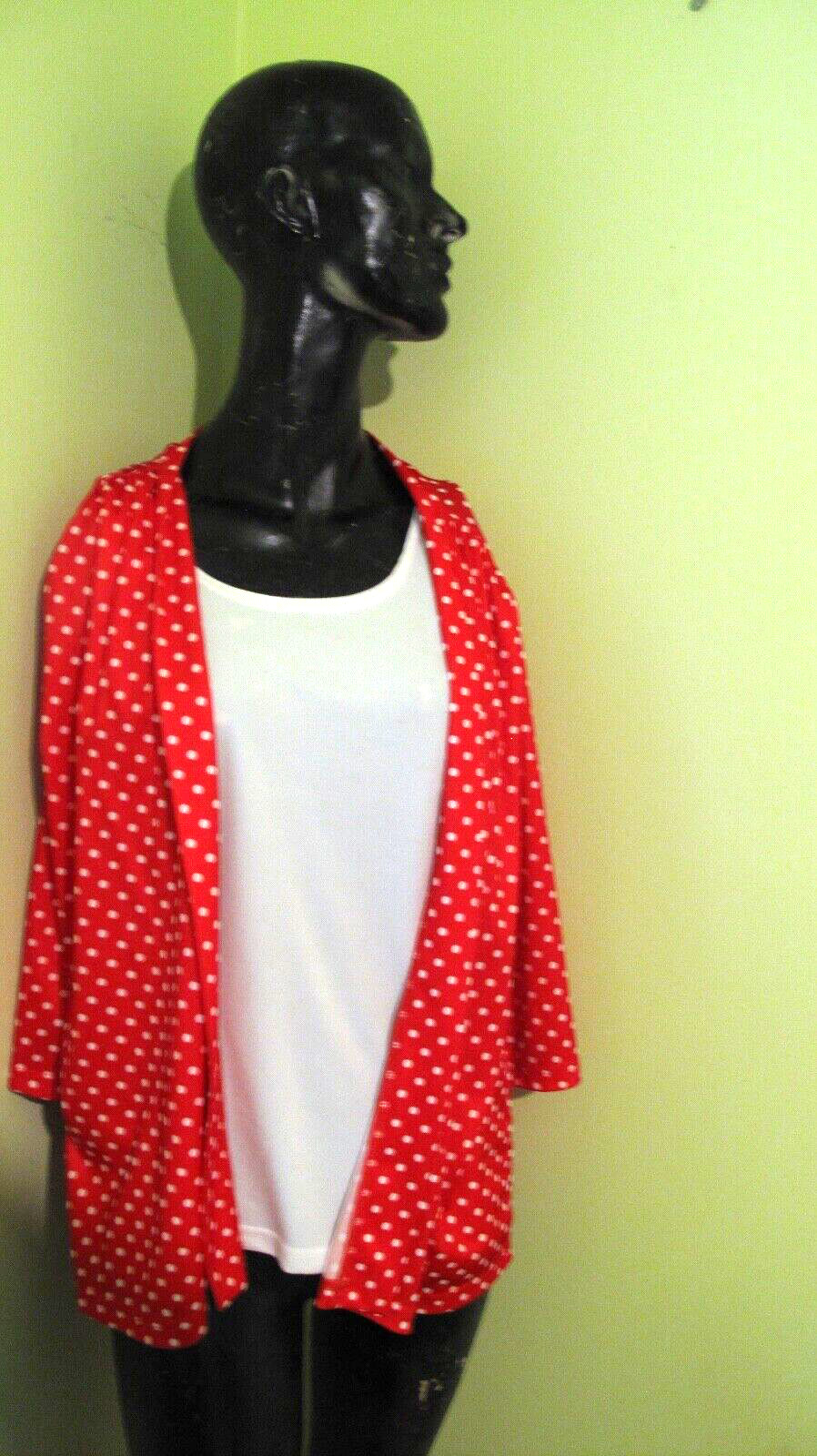Vintage Vicki Wayne Red White Polka Dot Open Cardigan Layered Blouse Top 22W