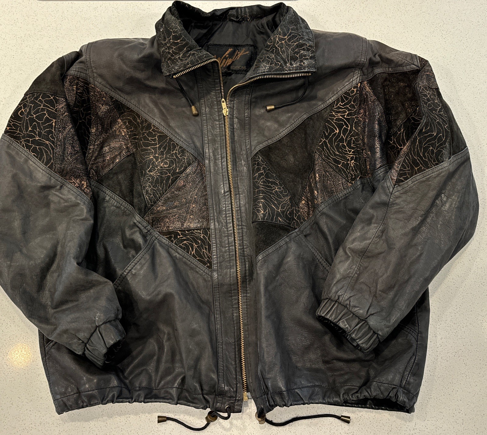 Vtg Winlit Leather Bomber Jacket Women Paisley Retro 90s 80s Abstract Unique 1X
