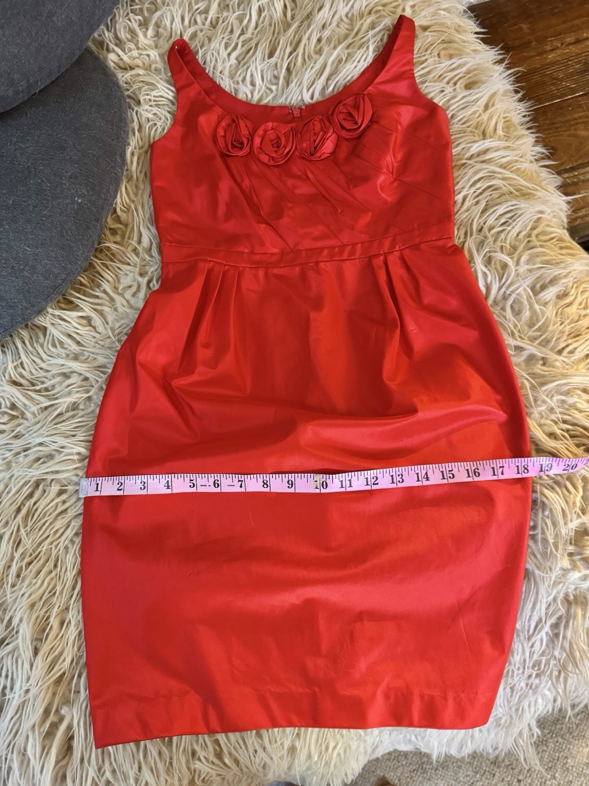 Vtg Red Carmen Marc Valvo Silk Regal Neck Empire Cocktail Roses Dress XS