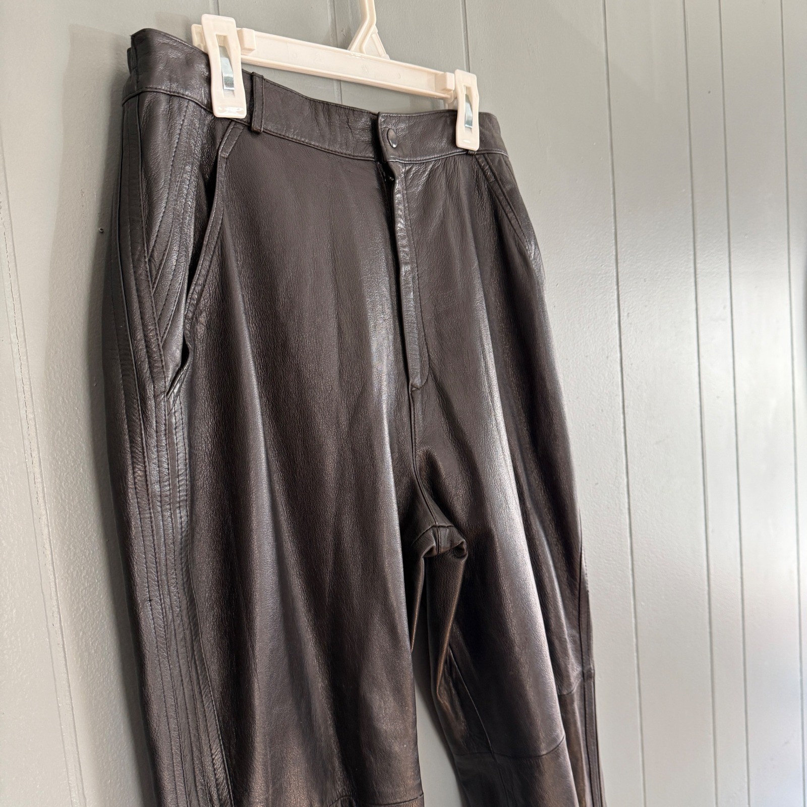 Vintage Black Leather Pants 90s CBK Minimalist 12 High Waisted Tapered Suzelle
