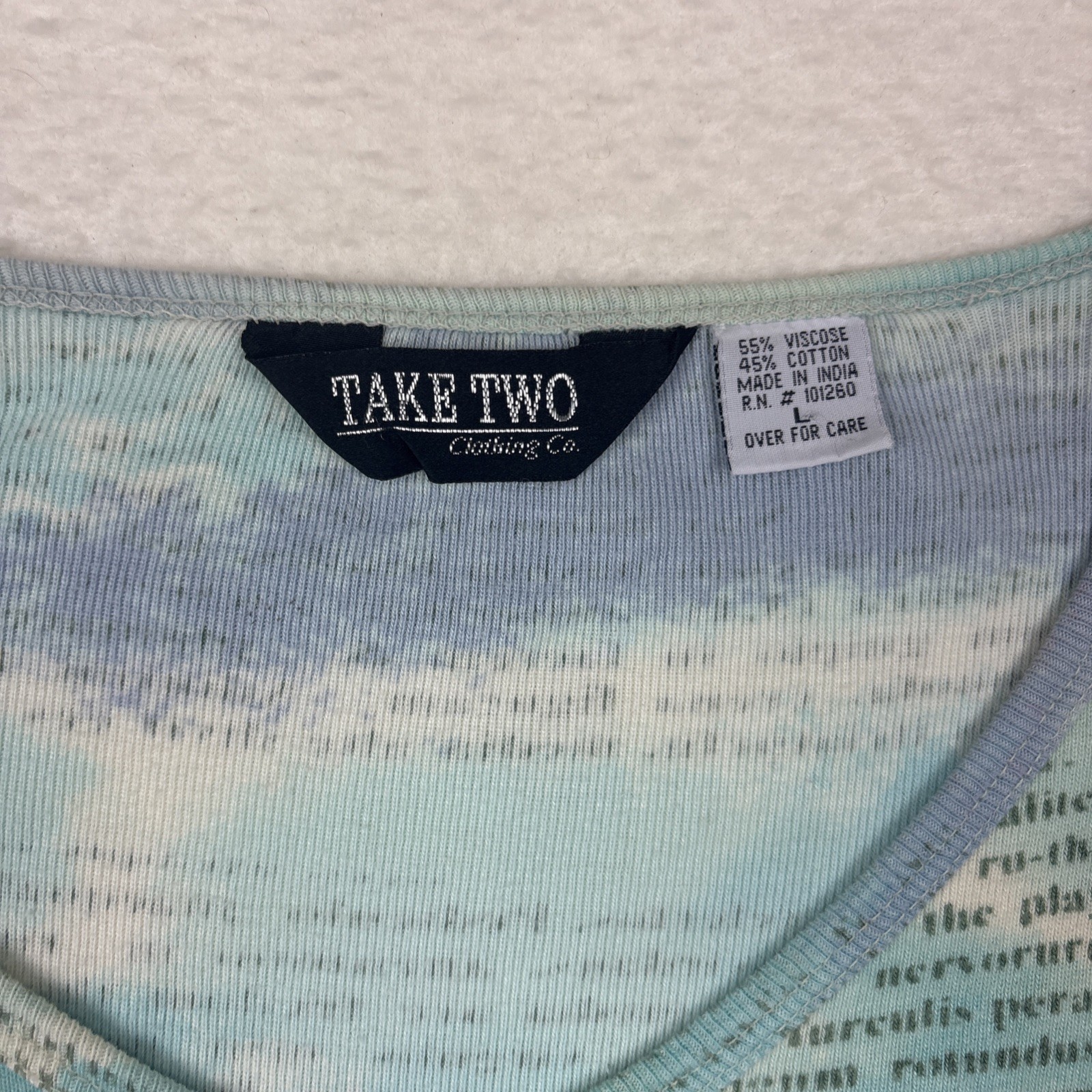 Vintage 90s Take Two Floral Beaded Tie Dye Fairy Womens L Top Blue Abstract