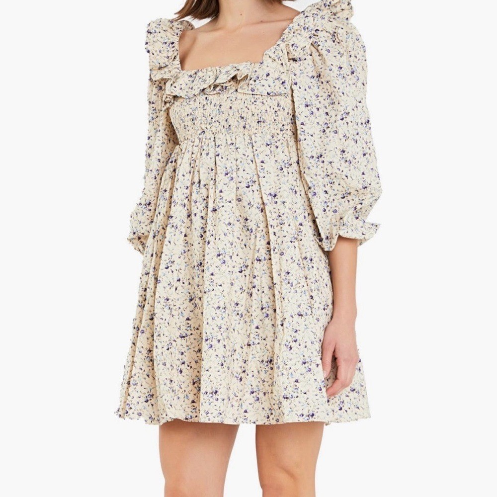 Anthropologie English Factory Square Neck Ruffled Smocked Mini Dress. NWT. Large