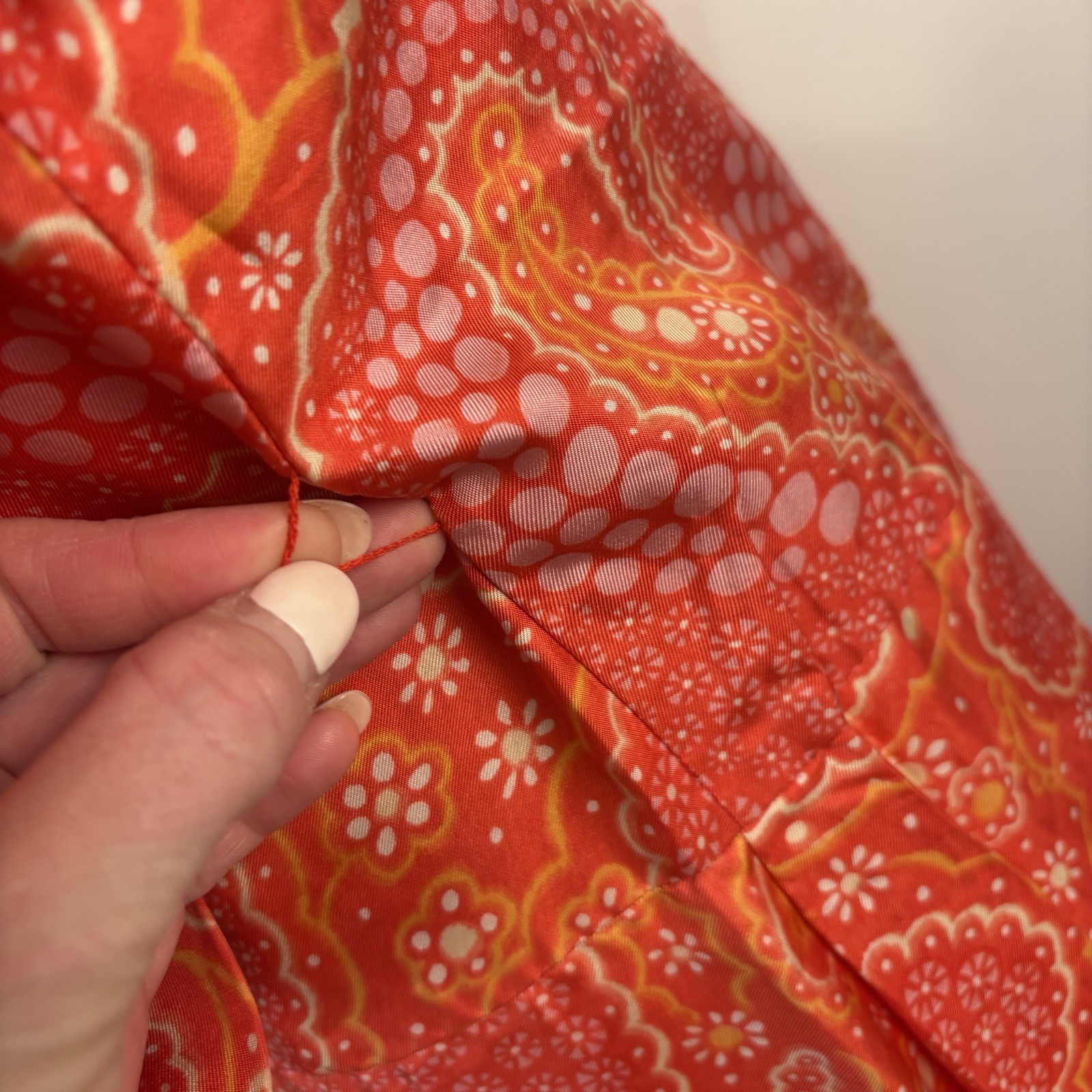 VTG 60s Mod Sheath Dress Orange Pink Psychedelic Paisley Silky Union Made S/6