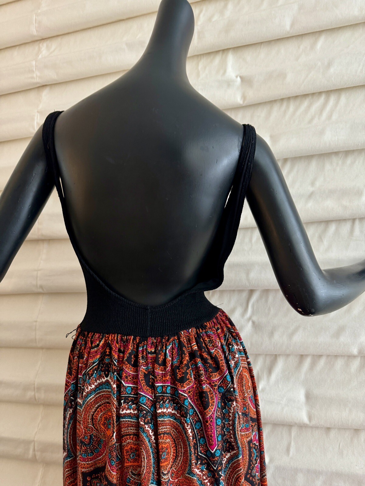 Vtg MOD 60s 70s Paisley Black Stretch Maxi Long Swim Hawaiian Dress Tiki Oasis