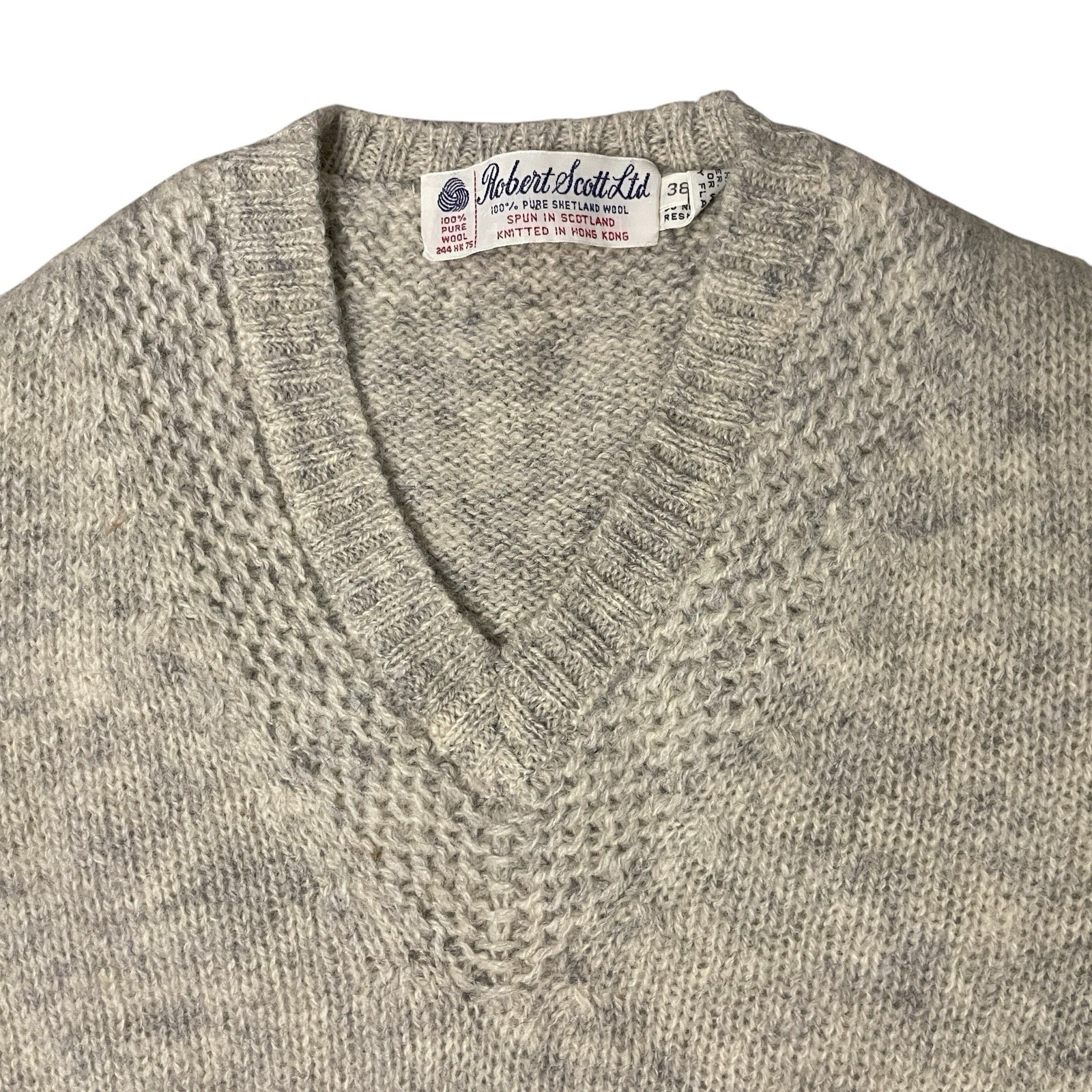 Shetland Wool Sweater Women’s Scotland Sz 38 Jumper Robert Scott Beige V-Neck
