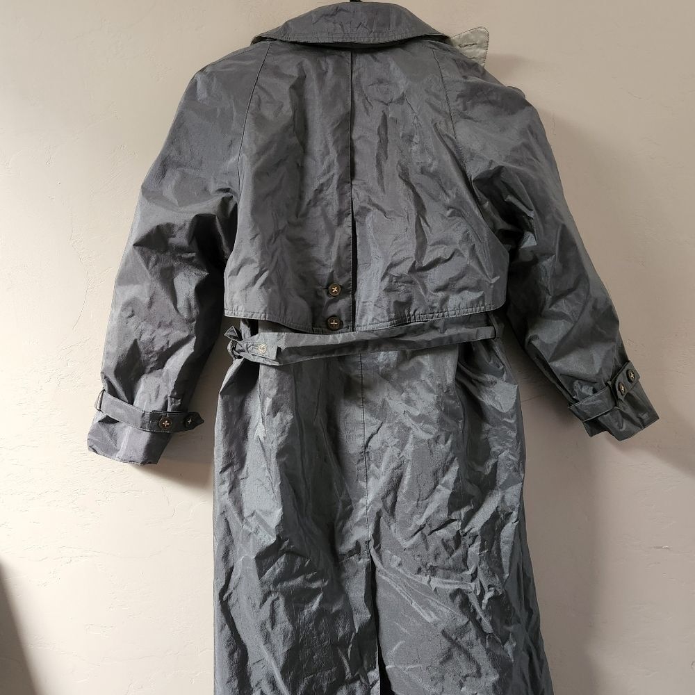 Vintage Fleet Street Green Rain Trench Jacket Size 4 Lined Double Breasted Flap