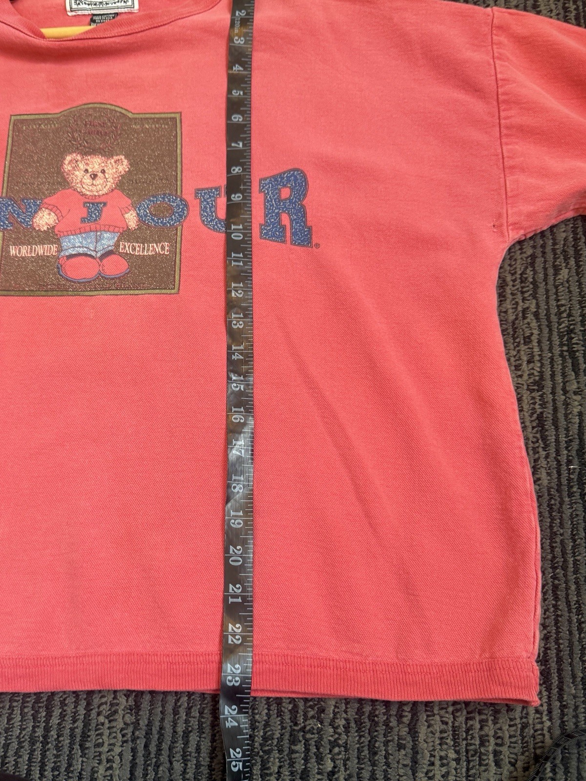 Vintage Bonjour Teddy Bear Graphic T-Shirt Pink Oversized 100% Cotton One Size