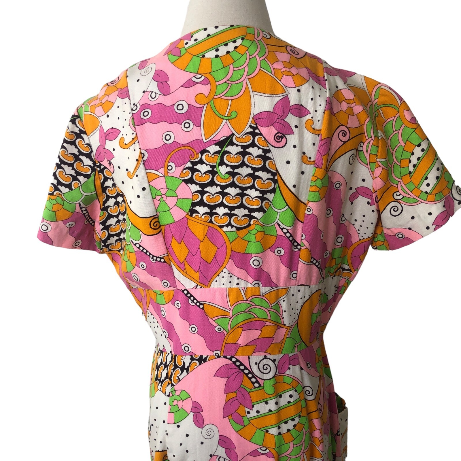 Evelyn Pearson Womens Vintage 60s Wrap Lounge Dress Medium Pink Green Mod Maxi