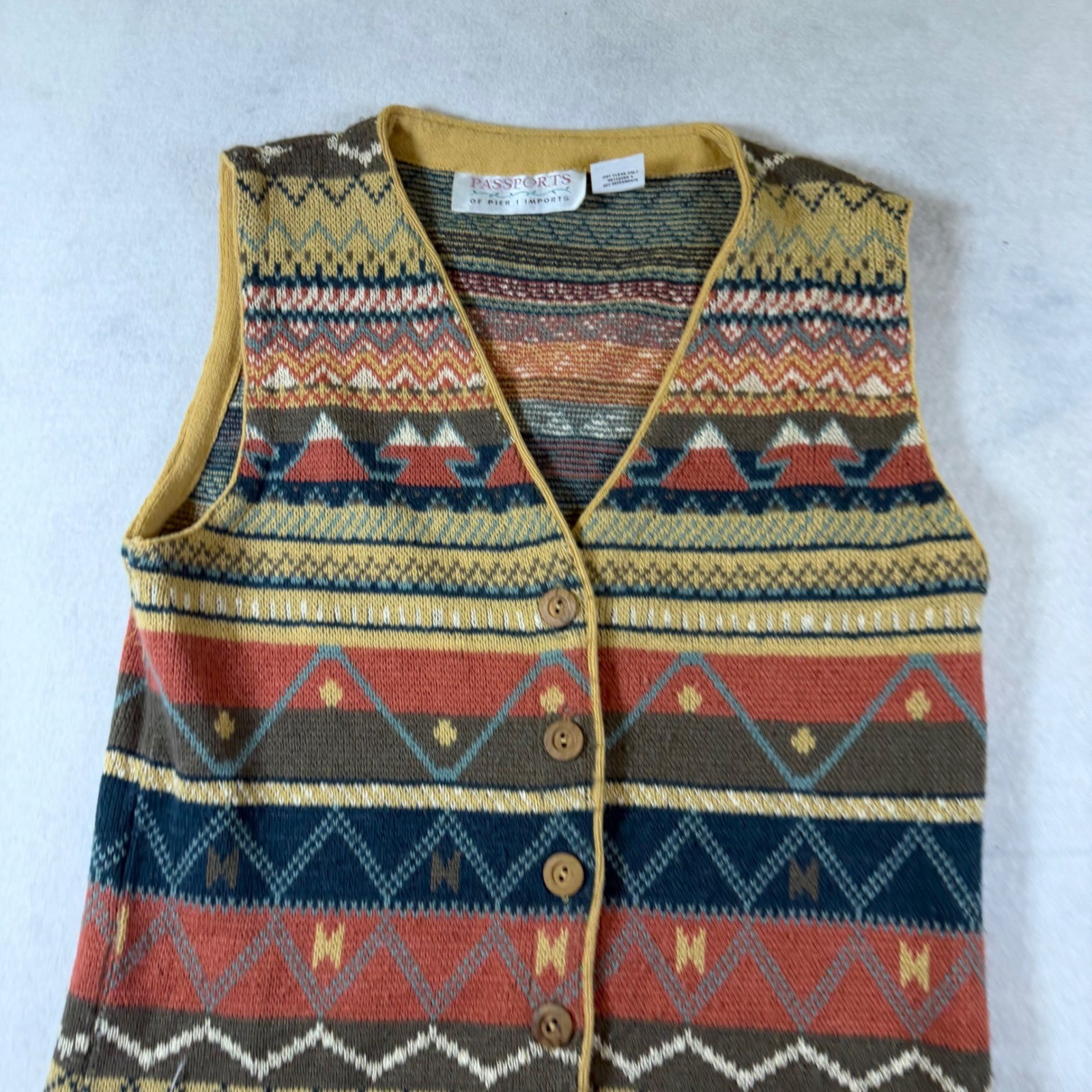 Passports Pier 1 Imports Vintage Southwestern Sweater Vest Wool Blend Medium