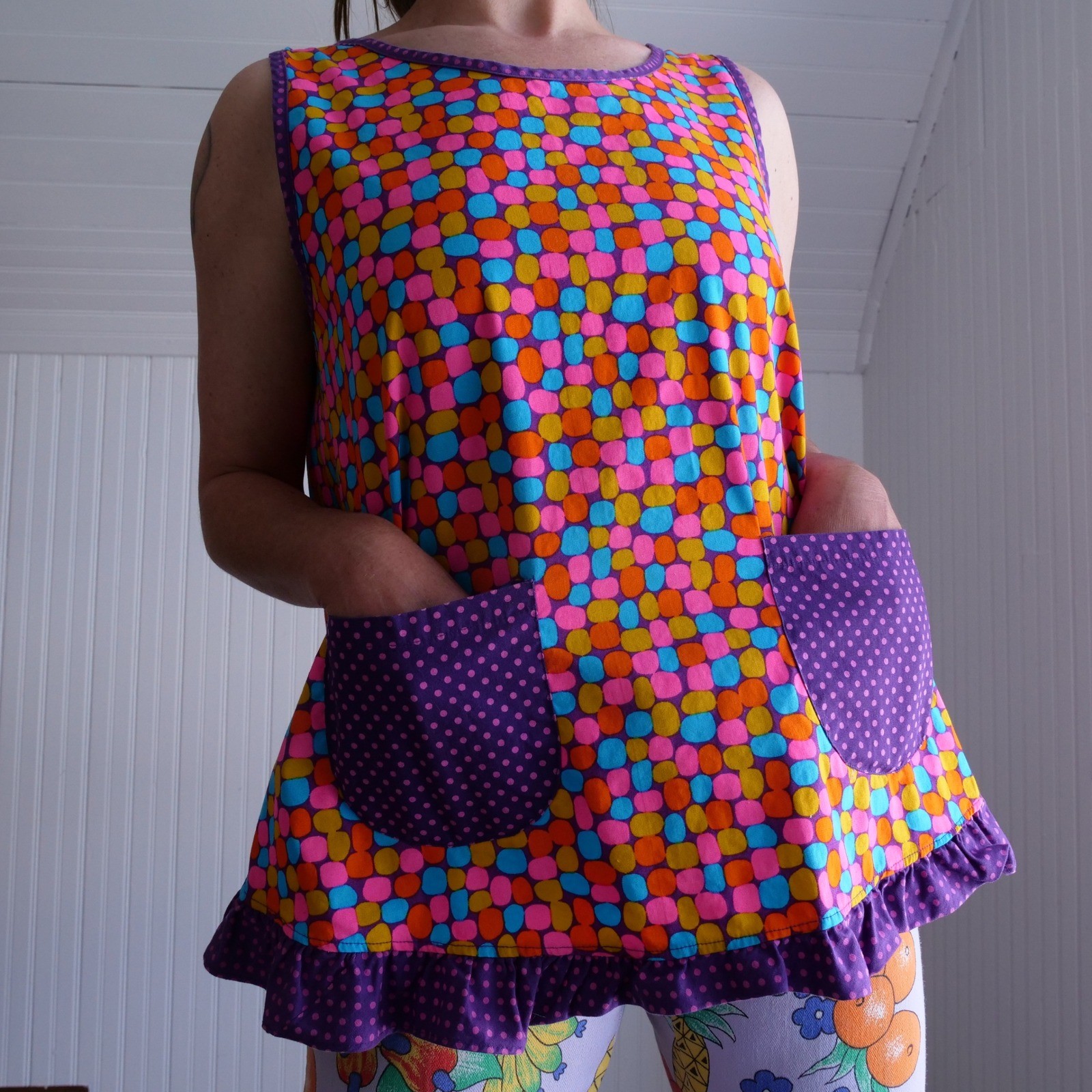 Cute vintage 60s/70s Design House mixed print cotton smock top