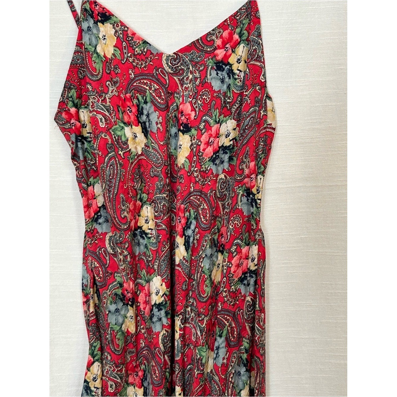 100% Silk Vintage august silk Floral Paisley Tie-Waist Mini Slip Dress & Robe